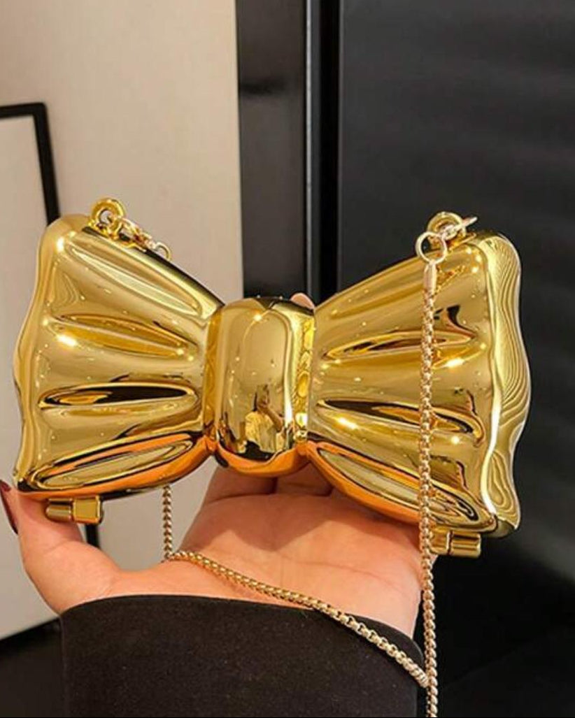 Mini bow metallic mirror bag