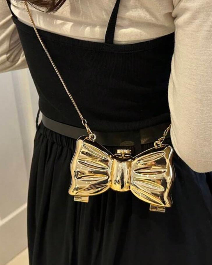 Mini bow metallic mirror bag