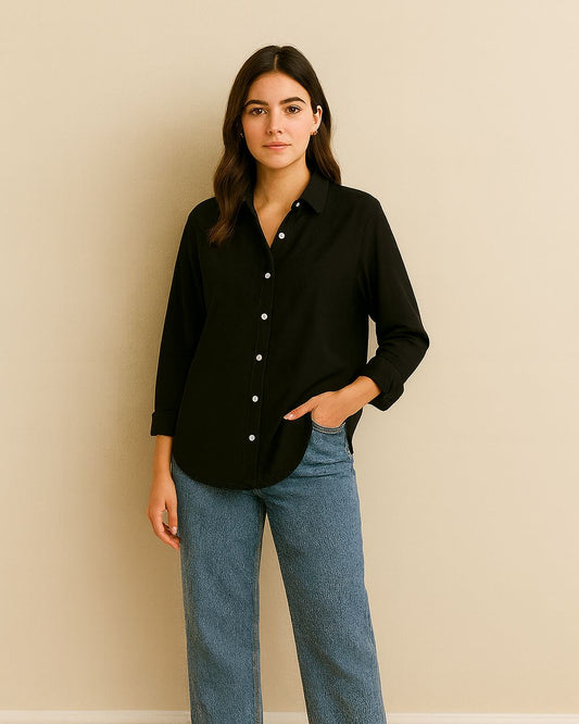 Black Drop-Shoulder Button Down Shirt