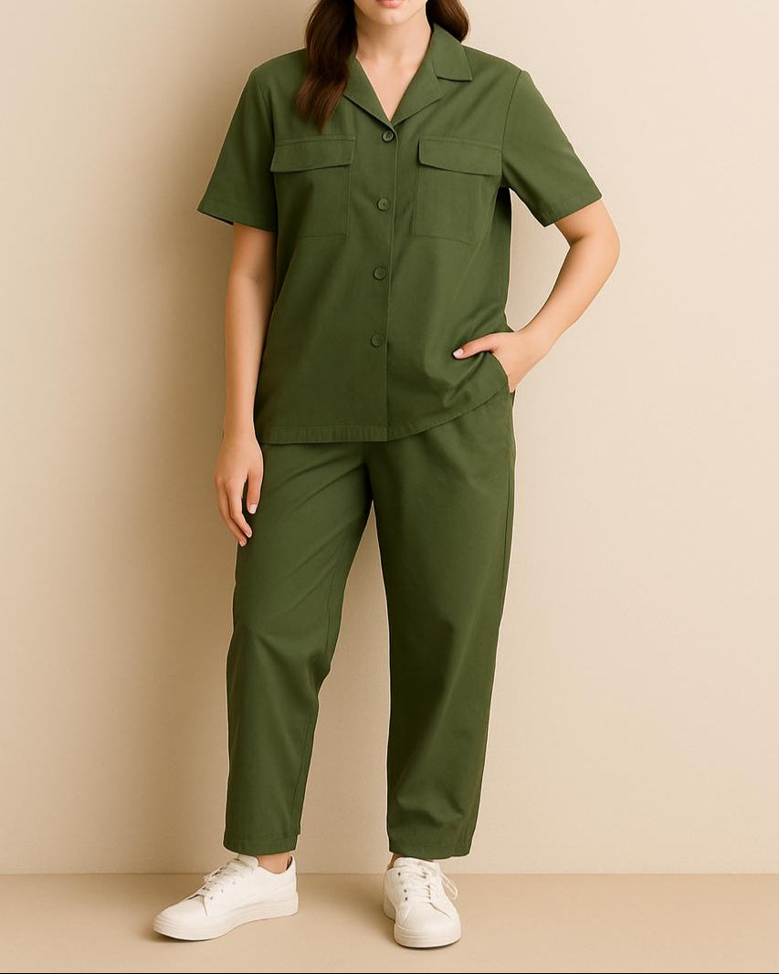 Olive Green Boxy Fit Coord Set