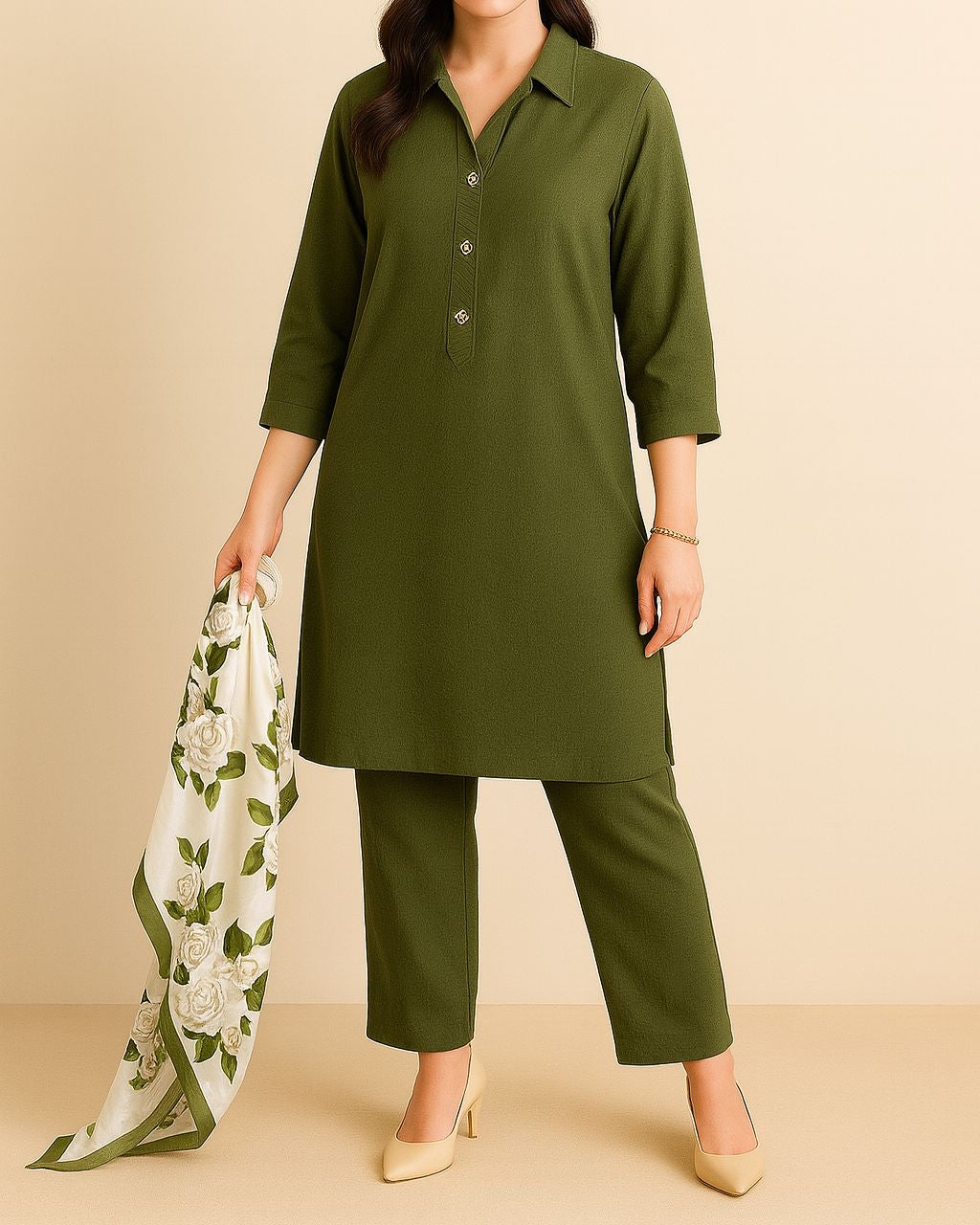 Olive Green Long Coord Set
