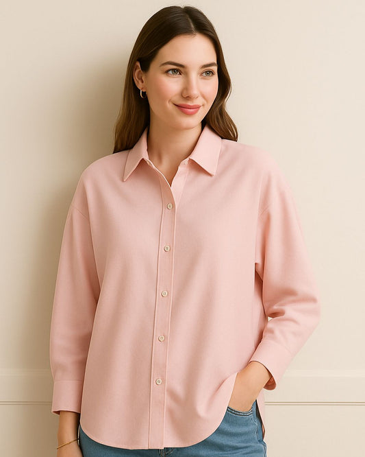 Pink Drop-Shoulder Button Down Shirt
