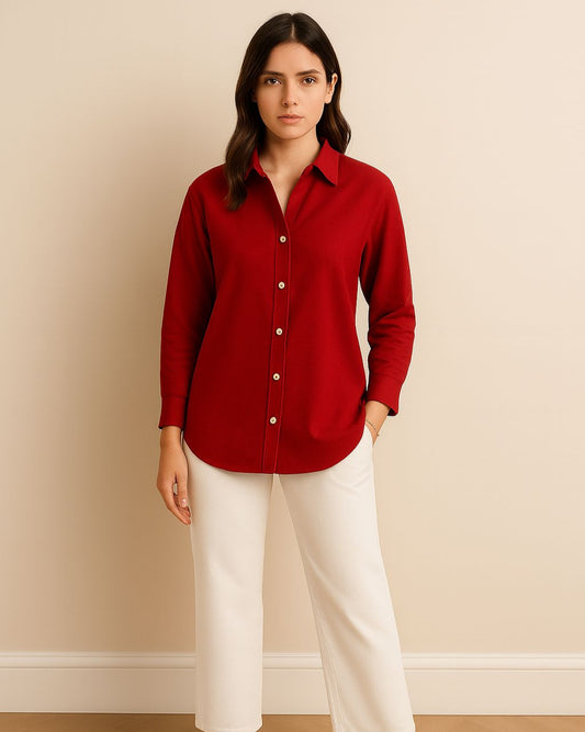 Red Drop-Shoulder Button Down Shirt
