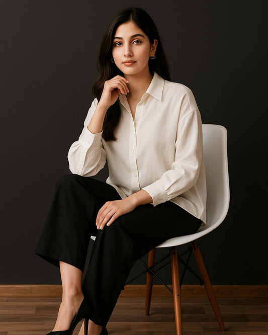 White Drop-Shoulder Button Down Shirt