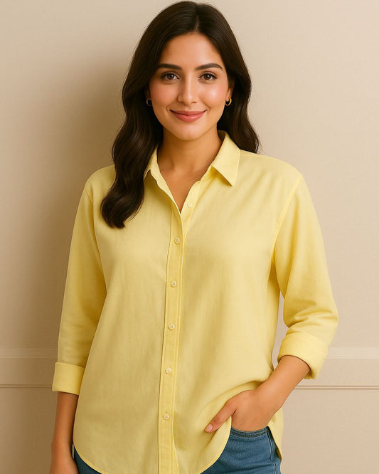 Butter-Yellow Drop-Shoulder Button Down Shirt